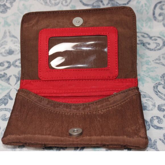 Baggallini Brown/Red Nylon Small Crossbody‎ Bag Flap Clutch Wallet - Picture 6 of 8